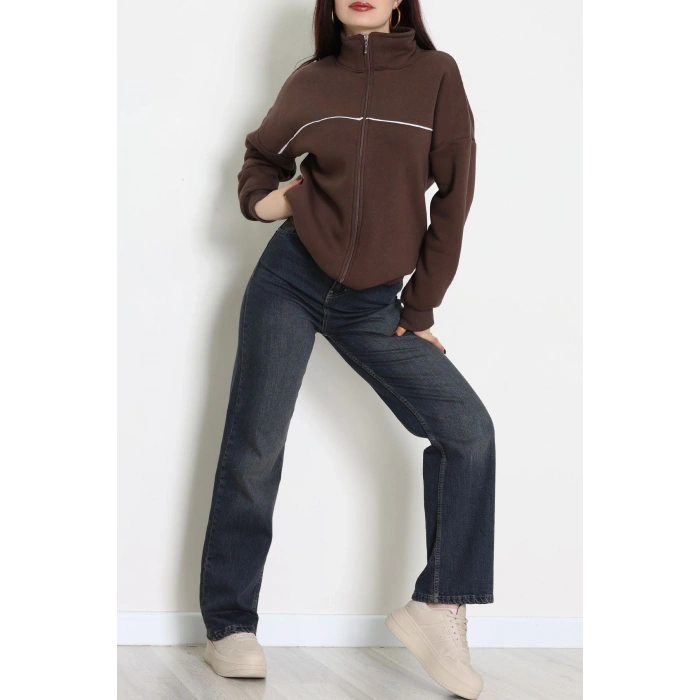 3 İplik Kompakt Oversize Biye Detaylı Sweat Kahve - 42505.1878.