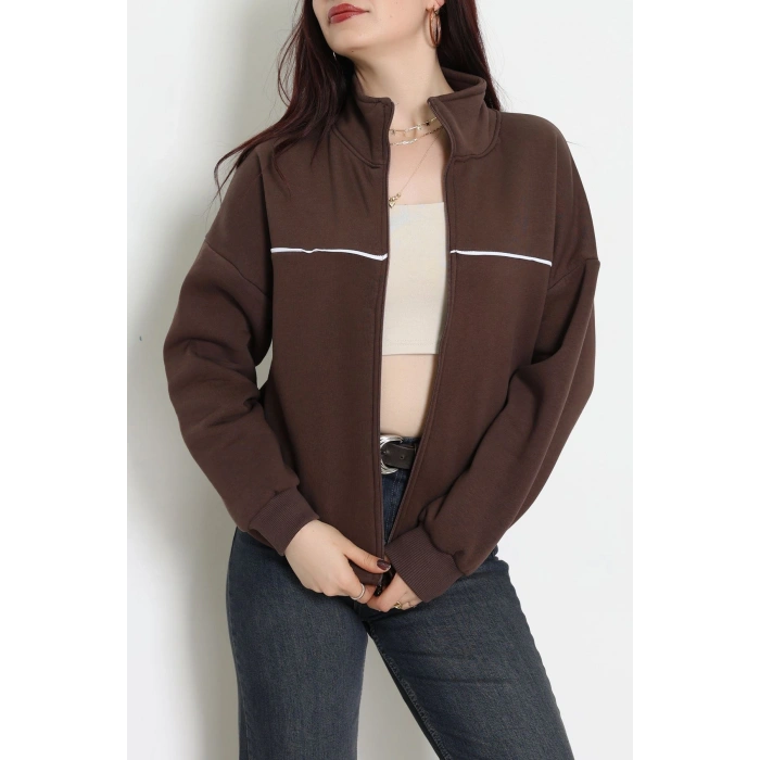 3 İplik Kompakt Oversize Biye Detaylı Sweat Kahve - 42505.1878.