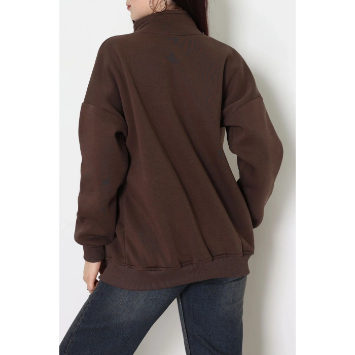3 İplik Kompakt Oversize Biye Detaylı Sweat Kahve - 42505.1878.
