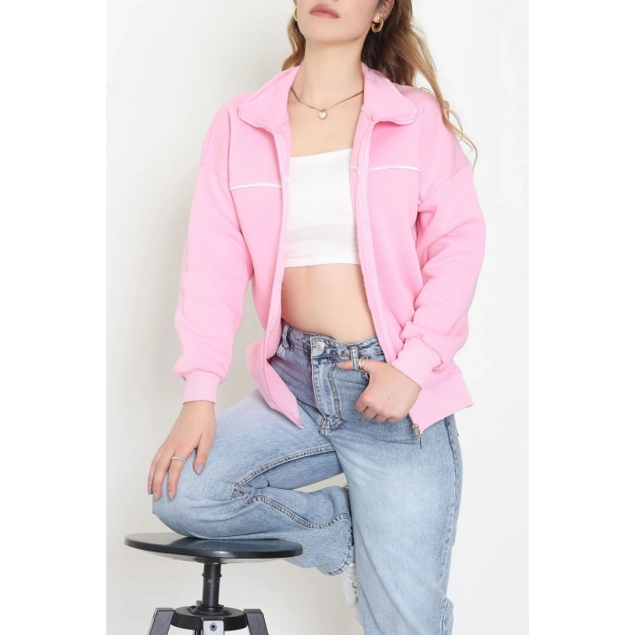 3 İplik Kompakt Oversize Biye Detaylı Sweat Pembe - 42505.1878.