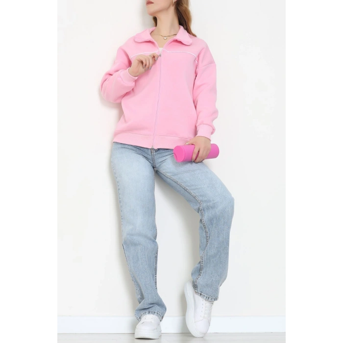 3 İplik Kompakt Oversize Biye Detaylı Sweat Pembe - 42505.1878.