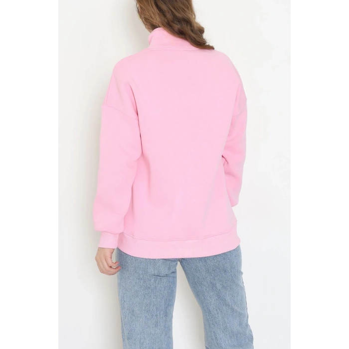 3 İplik Kompakt Oversize Biye Detaylı Sweat Pembe - 42505.1878.
