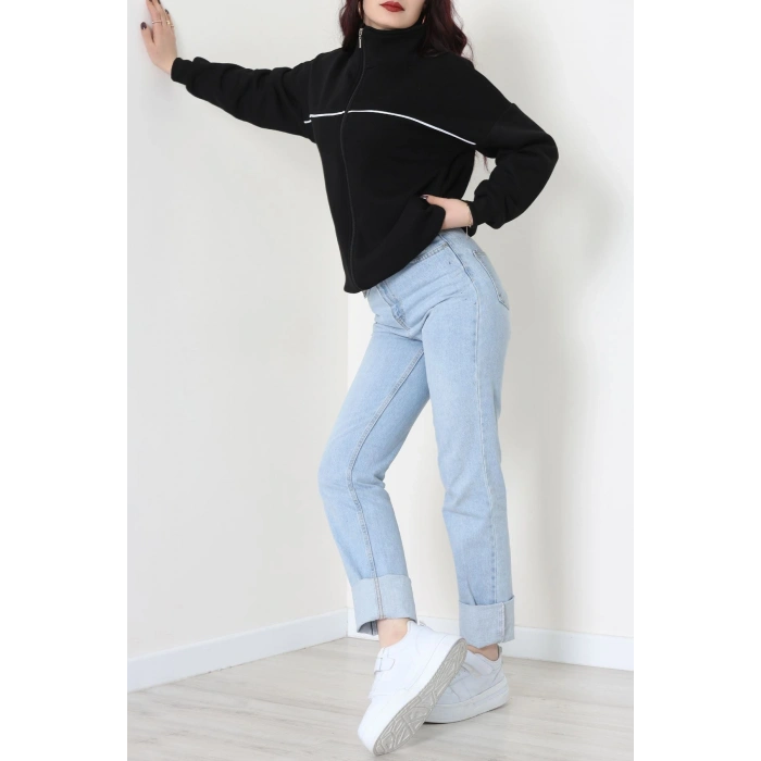 3 İplik Kompakt Oversize Biye Detaylı Sweat Siyah - 42505.1878.