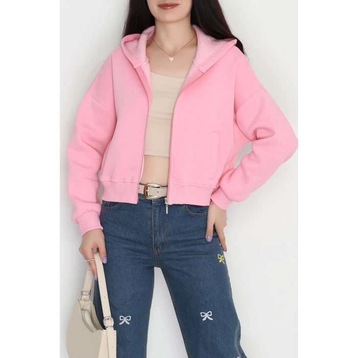 3 İplik Kompakt Oversize Fleto Cepli Sweat Pembe - 42506.1878.
