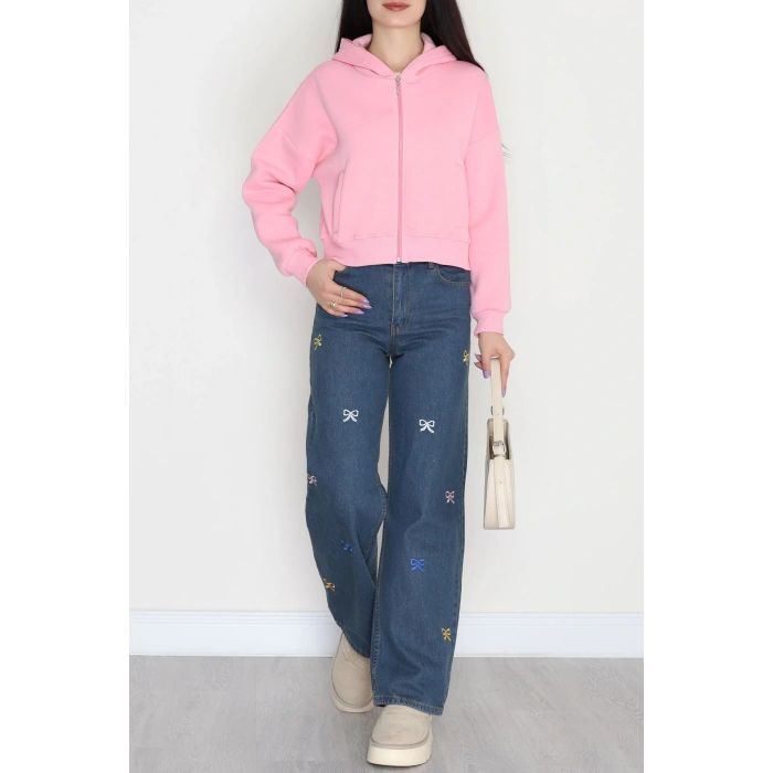 3 İplik Kompakt Oversize Fleto Cepli Sweat Pembe - 42506.1878.