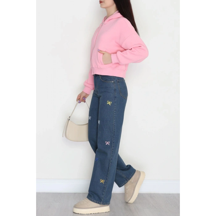 3 İplik Kompakt Oversize Fleto Cepli Sweat Pembe - 42506.1878.