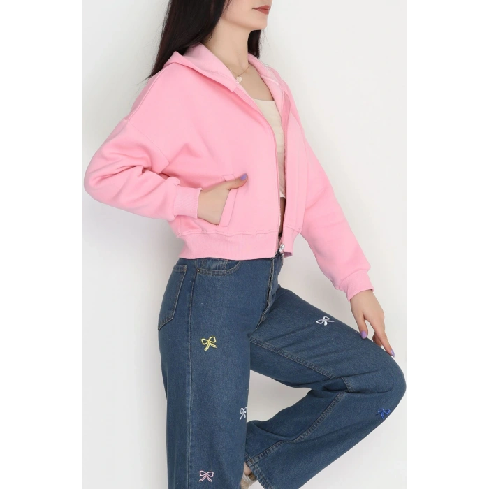 3 İplik Kompakt Oversize Fleto Cepli Sweat Pembe - 42506.1878.