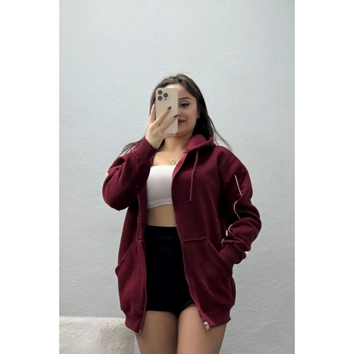 3 İplik Oversize Biyeli Sweat Bordo - 42503.1878.