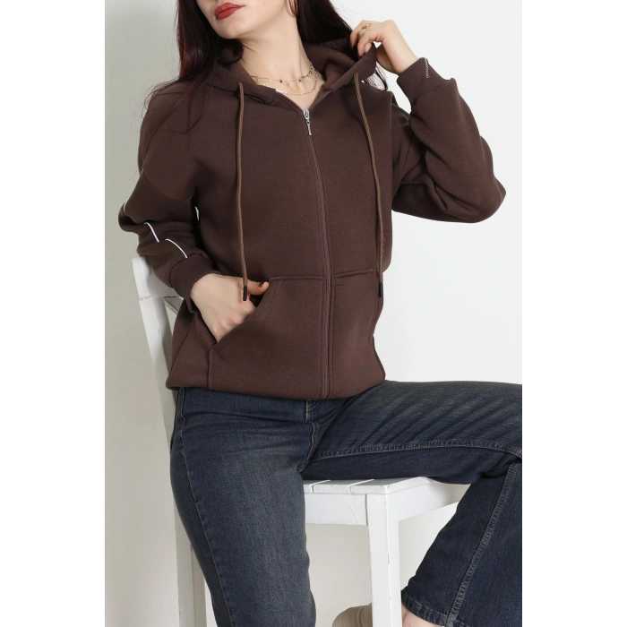 3 İplik Oversize Biyeli Sweat Kahve - 42503.1878.