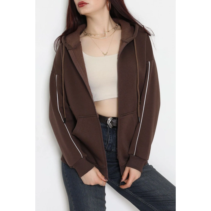 3 İplik Oversize Biyeli Sweat Kahve - 42503.1878.