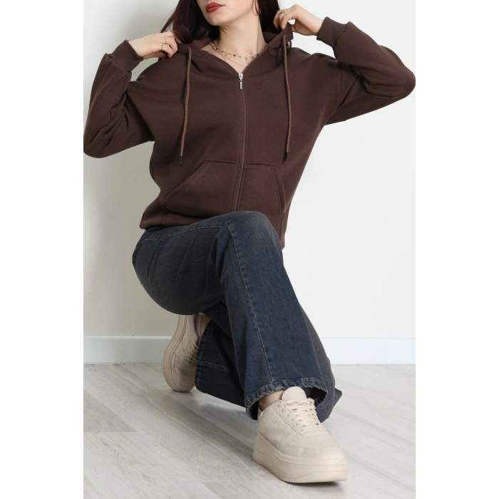 3 İplik Oversize Biyeli Sweat Kahve - 42503.1878.