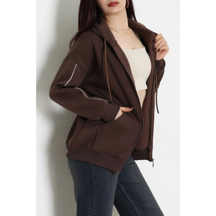 3 İplik Oversize Biyeli Sweat Kahve - 42503.1878.