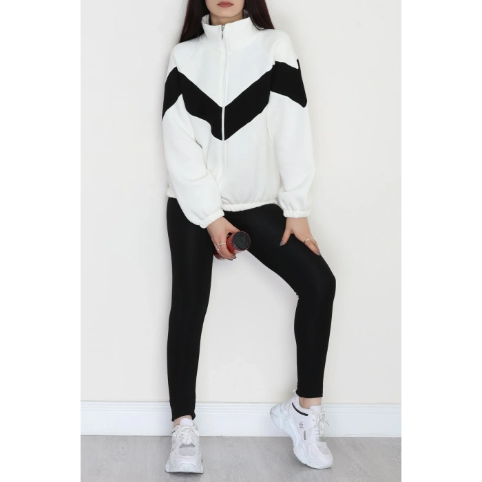 3 İplik Oversize Fermuarlı Sweat Ekrusiyah - 42504.1878.