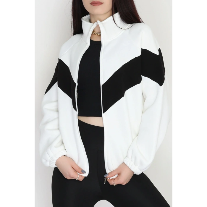 3 İplik Oversize Fermuarlı Sweat Ekrusiyah - 42504.1878.