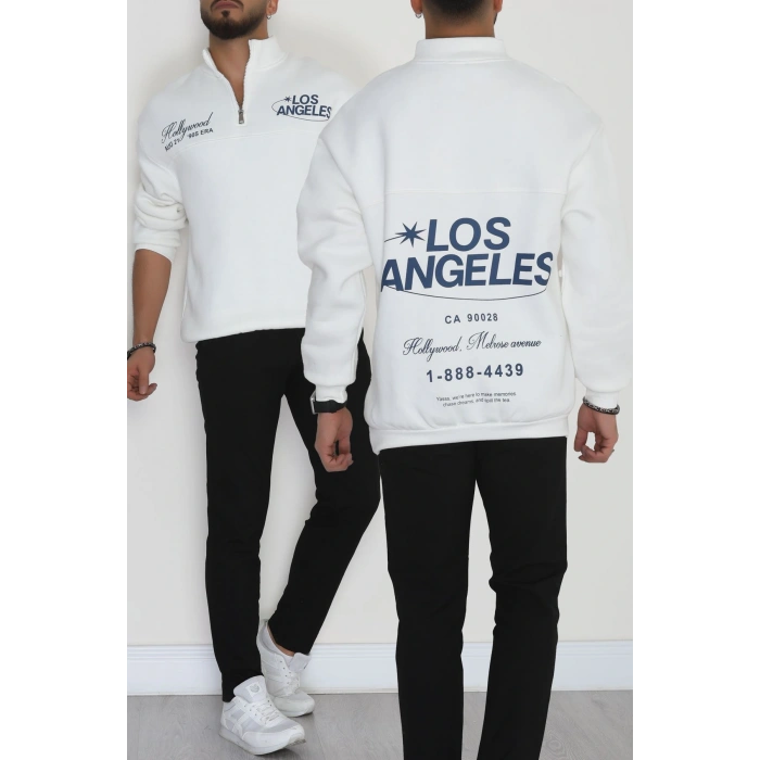 3 İplik Şardonlu Baskılı Erkek Sweat Ekru - 31610.1872.