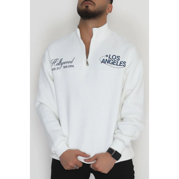 3 İplik Şardonlu Baskılı Erkek Sweat Ekru - 31610.1872.