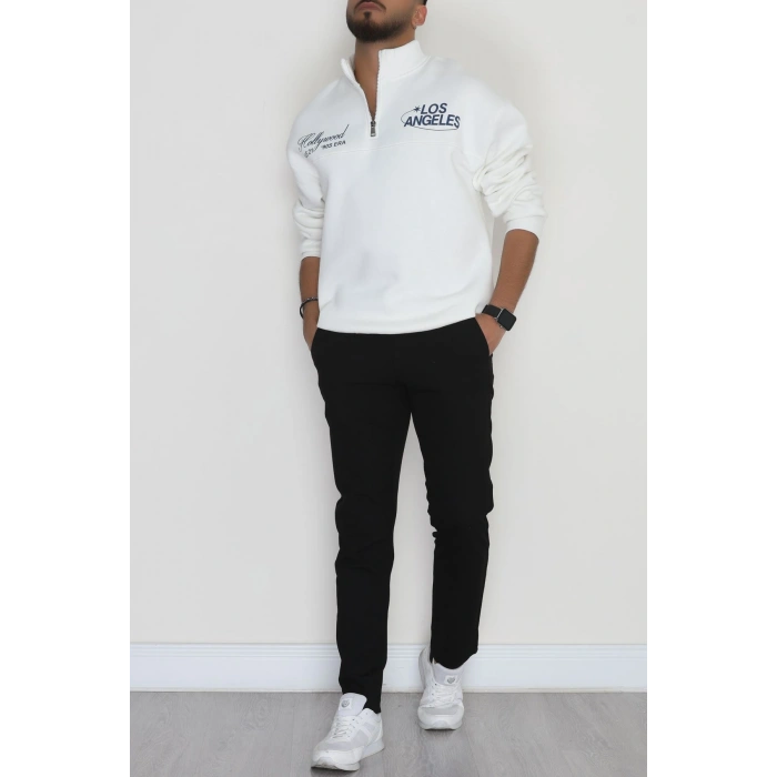 3 İplik Şardonlu Baskılı Erkek Sweat Ekru - 31610.1872.