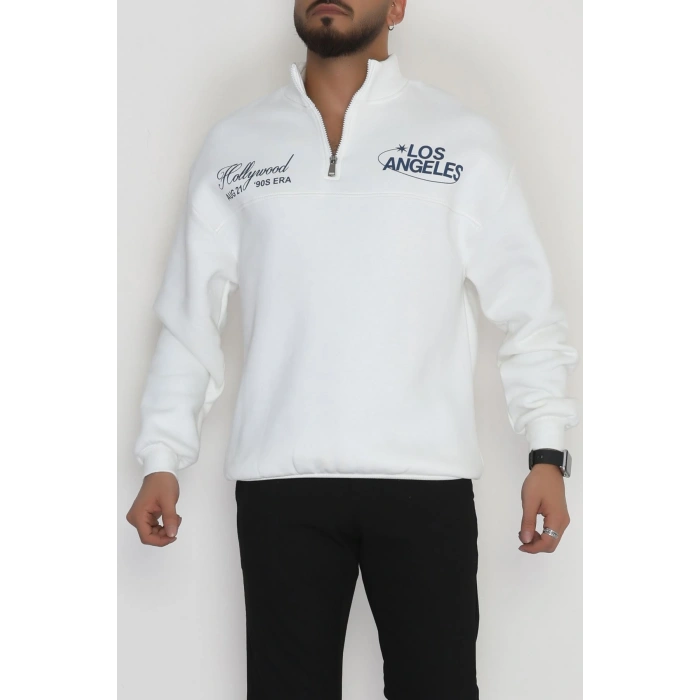 3 İplik Şardonlu Baskılı Erkek Sweat Ekru - 31610.1872.