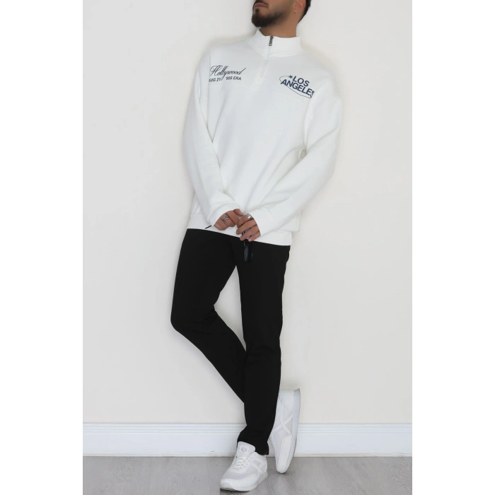 3 İplik Şardonlu Baskılı Erkek Sweat Ekru - 31610.1872.