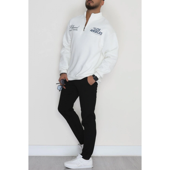 3 İplik Şardonlu Baskılı Erkek Sweat Ekru - 31610.1872.