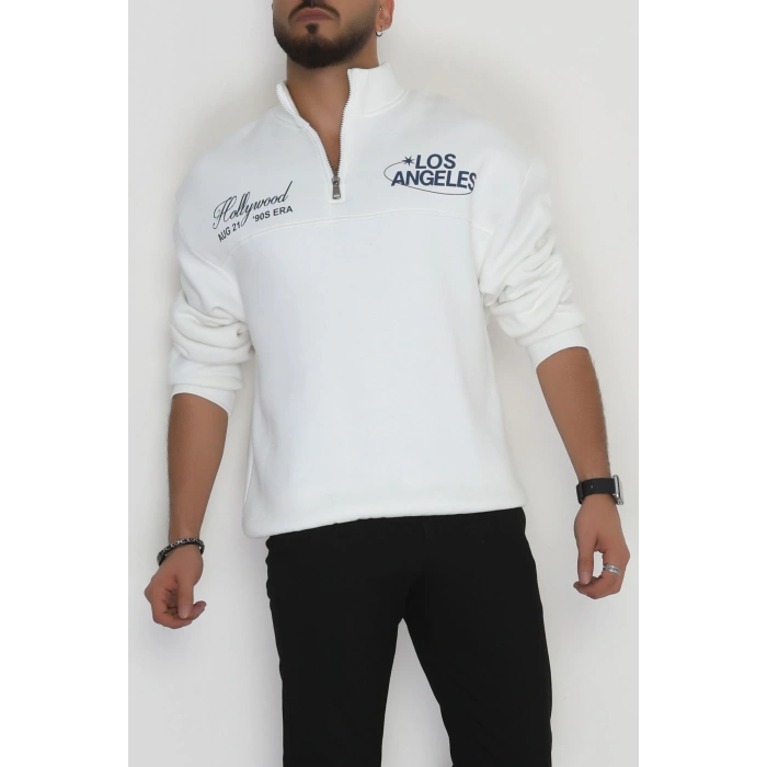 3 İplik Şardonlu Baskılı Erkek Sweat Ekru - 31610.1872.