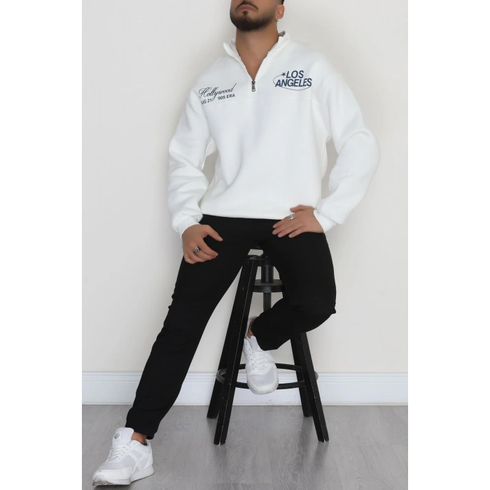 3 İplik Şardonlu Baskılı Erkek Sweat Ekru - 31610.1872.