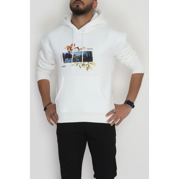 3 İplik Şardonlu Baskılı Erkek Sweat Ekru - 42594.2086.