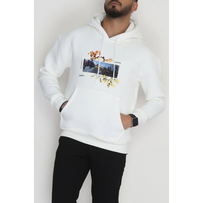 3 İplik Şardonlu Baskılı Erkek Sweat Ekru - 42594.2086.