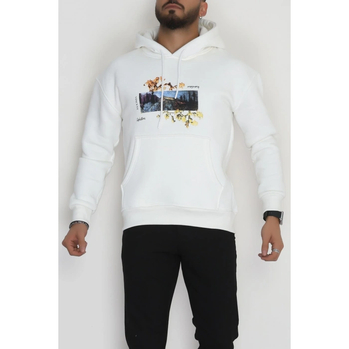 3 İplik Şardonlu Baskılı Erkek Sweat Ekru - 42594.2086.