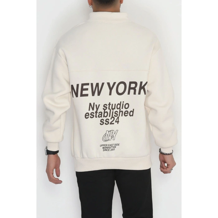 3 İplik Şardonlu Baskılı Erkek Sweat Ekru1 - 31610.1872.