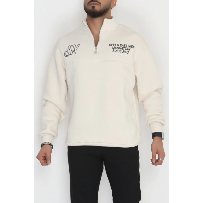 3 İplik Şardonlu Baskılı Erkek Sweat Ekru1 - 31610.1872.