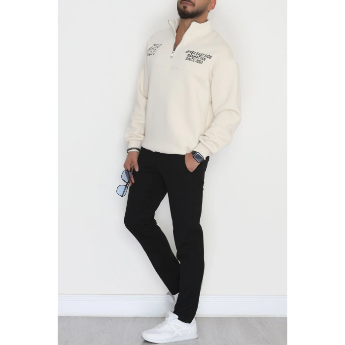 3 İplik Şardonlu Baskılı Erkek Sweat Ekru1 - 31610.1872.