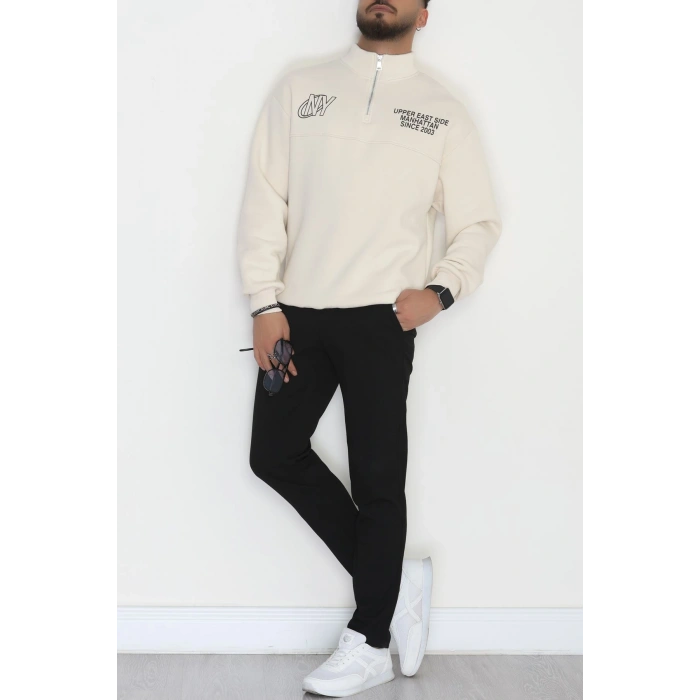 3 İplik Şardonlu Baskılı Erkek Sweat Ekru1 - 31610.1872.