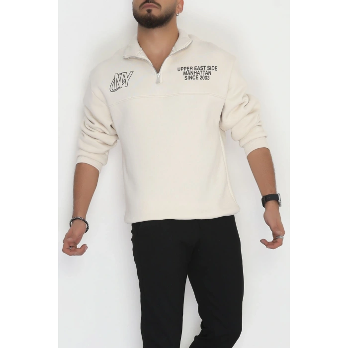 3 İplik Şardonlu Baskılı Erkek Sweat Ekru1 - 31610.1872.