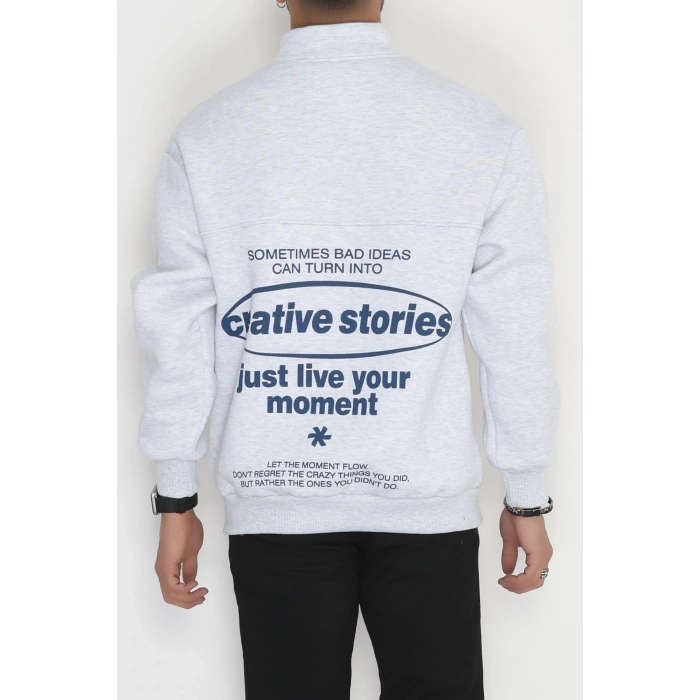 3 İplik Şardonlu Baskılı Erkek Sweat Gri - 31610.1872.