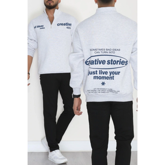 3 İplik Şardonlu Baskılı Erkek Sweat Gri - 31610.1872.