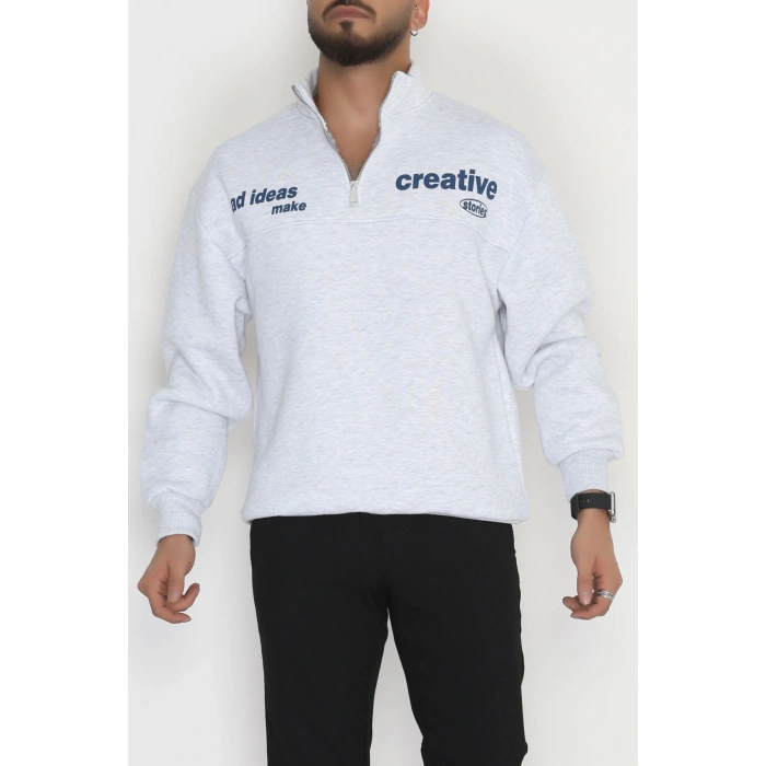 3 İplik Şardonlu Baskılı Erkek Sweat Gri - 31610.1872.