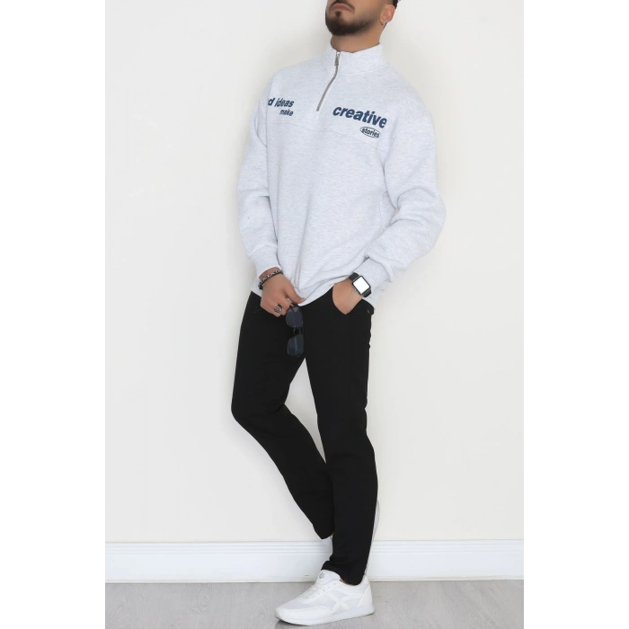 3 İplik Şardonlu Baskılı Erkek Sweat Gri - 31610.1872.