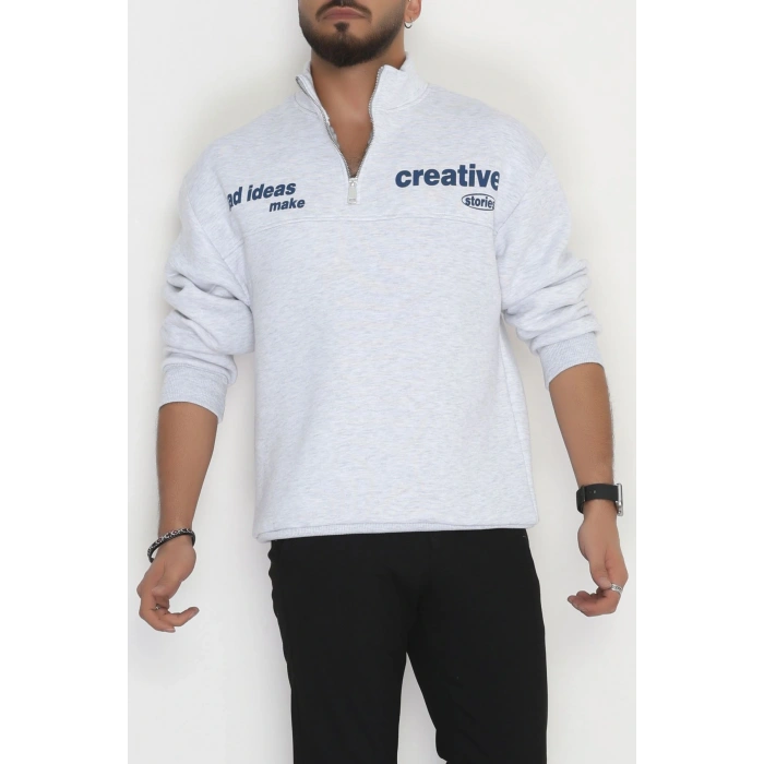 3 İplik Şardonlu Baskılı Erkek Sweat Gri - 31610.1872.