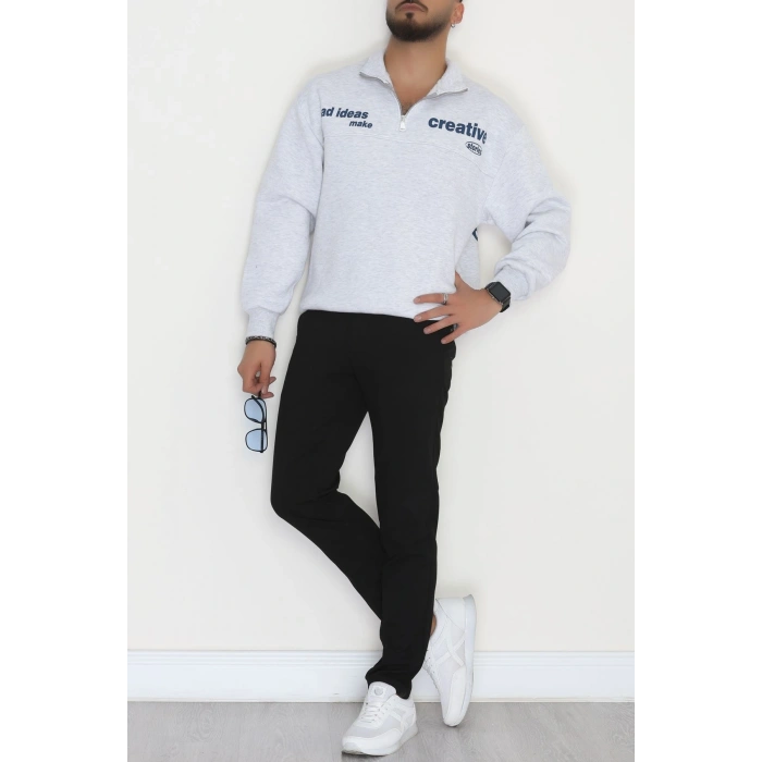 3 İplik Şardonlu Baskılı Erkek Sweat Gri - 31610.1872.