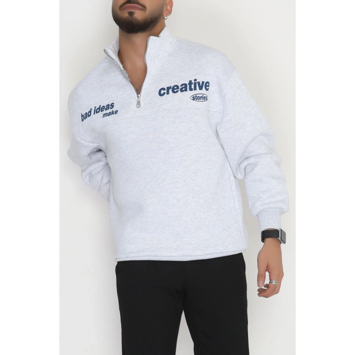 3 İplik Şardonlu Baskılı Erkek Sweat Gri - 31610.1872.