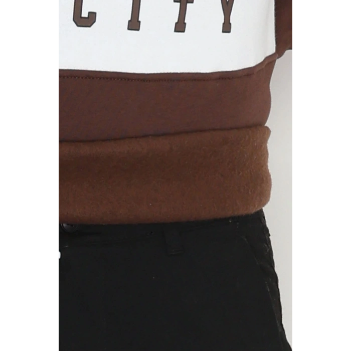 3 İplik Şardonlu Baskılı Erkek Sweat Kahvebeyaz - 31611.1872.