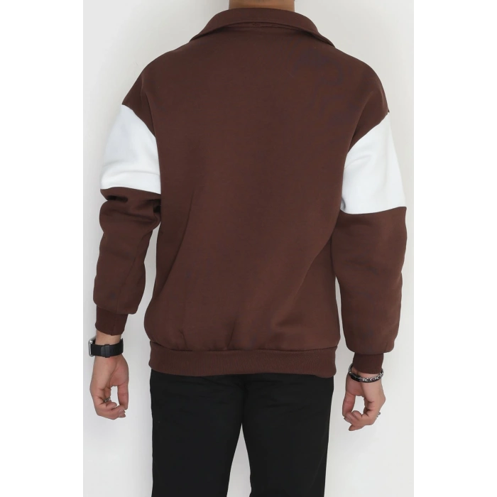 3 İplik Şardonlu Baskılı Erkek Sweat Kahvebeyaz - 31611.1872.