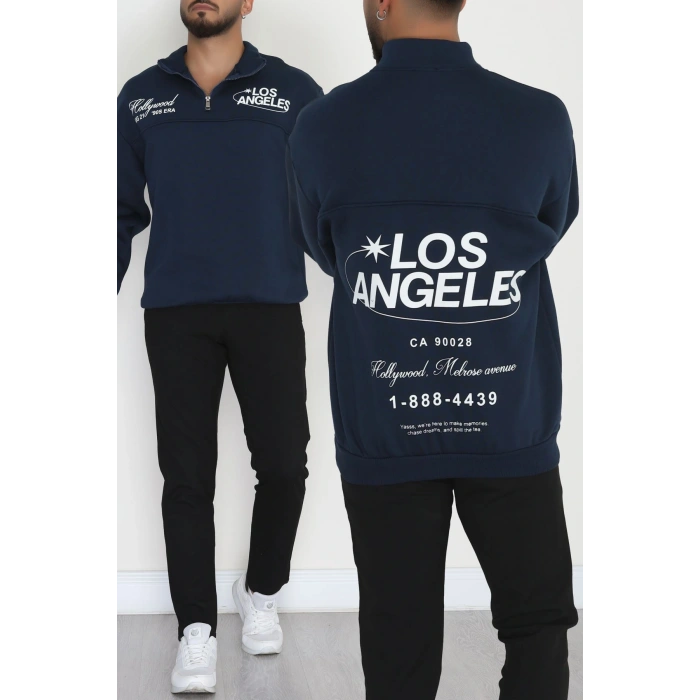 3 İplik Şardonlu Baskılı Erkek Sweat Lacivert - 31610.1872.