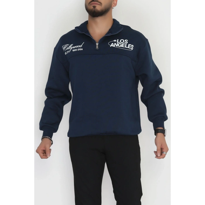 3 İplik Şardonlu Baskılı Erkek Sweat Lacivert - 31610.1872.