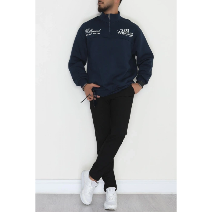 3 İplik Şardonlu Baskılı Erkek Sweat Lacivert - 31610.1872.