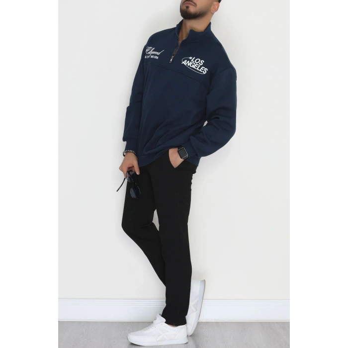 3 İplik Şardonlu Baskılı Erkek Sweat Lacivert - 31610.1872.