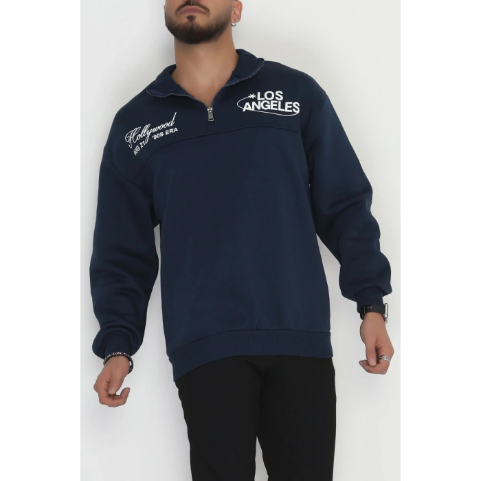 3 İplik Şardonlu Baskılı Erkek Sweat Lacivert - 31610.1872.