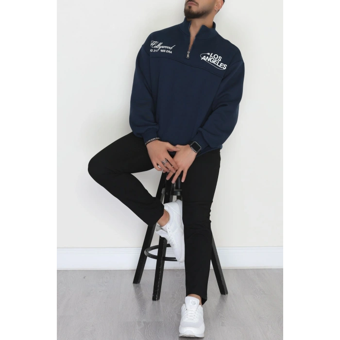 3 İplik Şardonlu Baskılı Erkek Sweat Lacivert - 31610.1872.