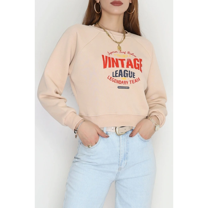 3 İplik Şardonlu Baskılı Sweat Bej - 42605.1878.